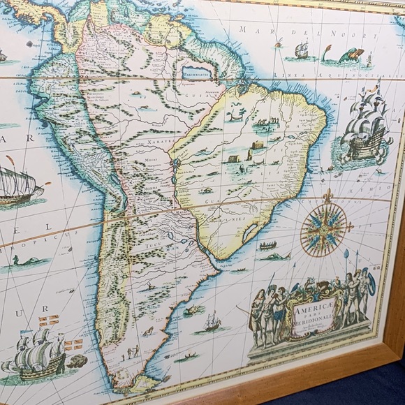 Vintage framed 19th century reproduction South America Map by Henrici Hondy 1629 - Picture 2 of 16